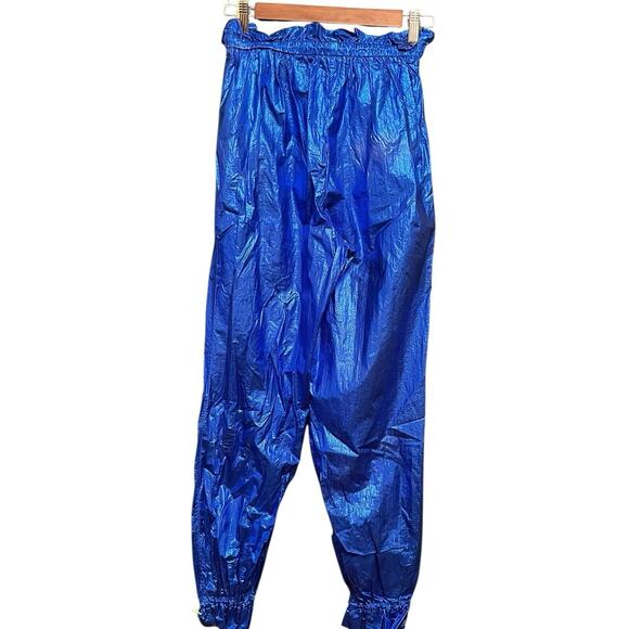 Forte Forte Italy Shiny Pants Jogger Lounge •Women 0/XS• Metallic Blue Parachute - Picture 3 of 14